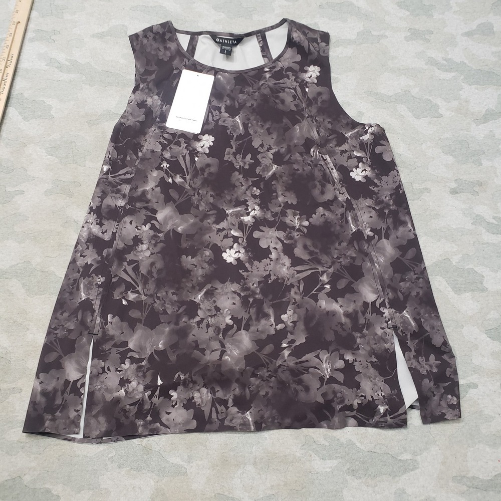 Athleta Tank Top Women Large Gray Floral Sleeveless NWT Gym Fitness Workout